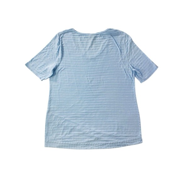 Chicos Shadow Striped Shirt Womens Size 2 Large V Neck Short Elbow Sleeve Blue - Picture 3 of 10